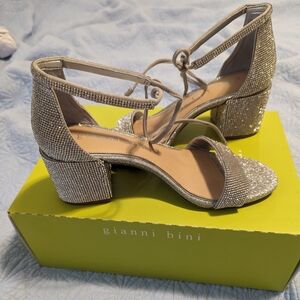 Gianni Bini Rhiaann Two Rhinestone Ankle Tie Block Heel Dress Sandals